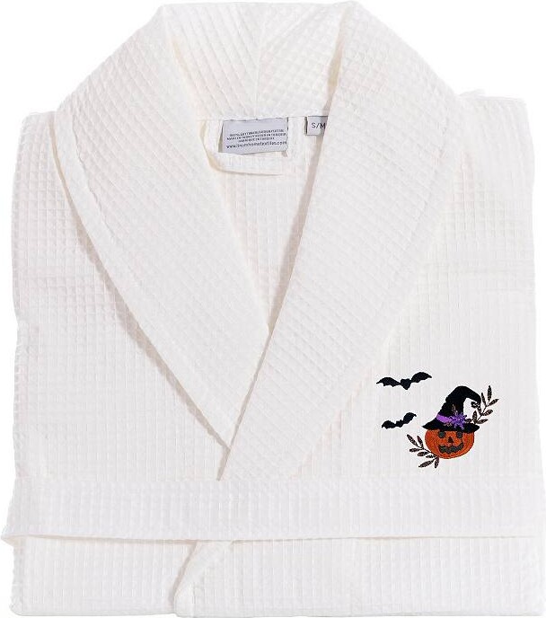 Linum Home Textiles Adult 100% Turkish Cotton Waffle Weave Embroidered Bathrobe - Pumpkin Head