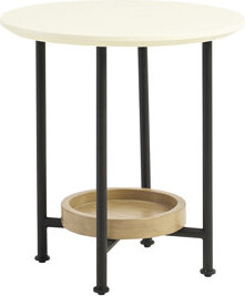 Latitude Run Modern Living Room End Table Oval Shape White Top And Natural Shelf Metal Frame Stylish Table With Base Lower Shelf For Home