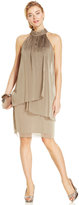 Thumbnail for your product : London Times Stand-Collar Draped Halter Dress