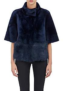 Barneys New York Women's Crop Shearling Jacket - Midnight Blue