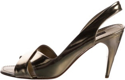 Louis Vuitton Leather Slingback Sandals Gold & Metallic Buckle Closure at Ankles Includes Box & Dust Bag Designer