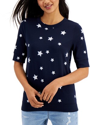 Style&Co. Style & Co Petite Printed Short-Sleeve Sweatshirt, Created for Macy's