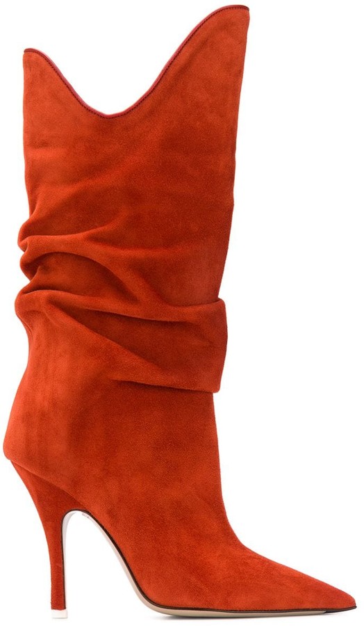 orange velvet boots