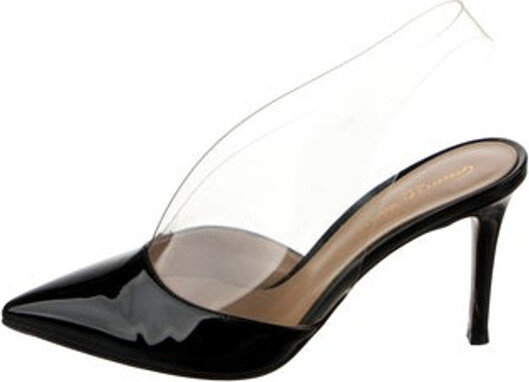 Gianvito Rossi Patent Leather Mules Silver Semi-Pointed Toes Designer