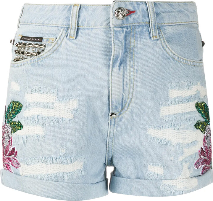 denim shorts with flowers