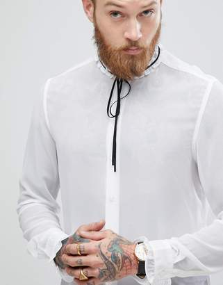 ASOS Regular Fit Shirt With Frill Neck & Black Neck Tie