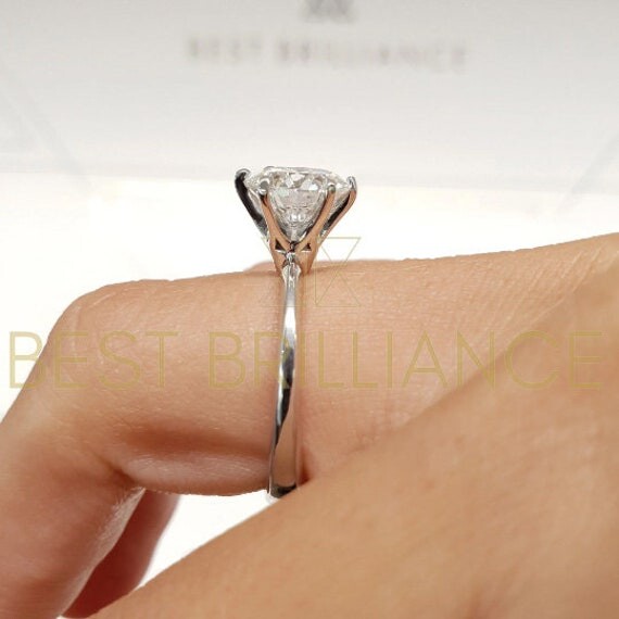 Etsy 0.75 Engagement Brilliant Ring Classic Round Solitaire Style 14K White Gold Diamond With 6 Crown Prongs