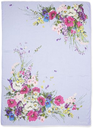 Oscar de la Renta Floral-Print Oblong Scarf, Navy