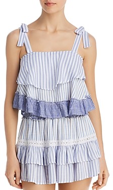 Surf.Gypsy Striped Combo Ruffle Tank Top Swim Cover-Up