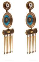 Thumbnail for your product : Gucci Gg Scarab And Tassel Drop Clip Earrings - Womens - Blue