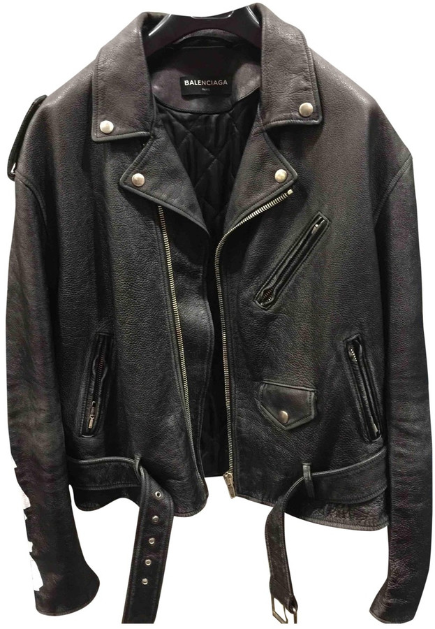 Balenciaga black Leather Jackets - ShopStyle