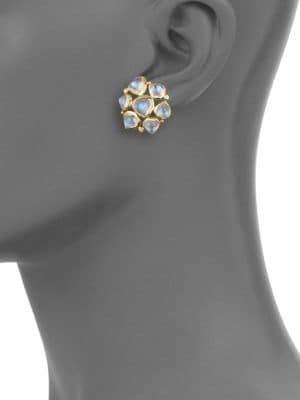 Temple St. Clair Royal Blue Moonstone, Diamond & 18K Yellow Gold Cluster Earrings