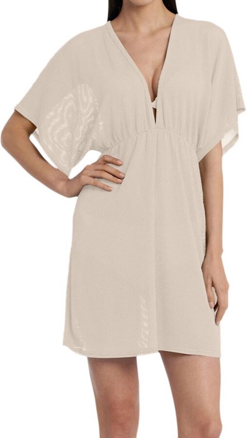 Jordan Taylor Gofret Dolman Sleeve V-Neck Tunic In Jor Beige