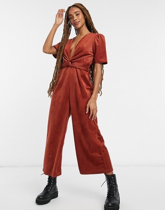 orange front knot jumpsuit