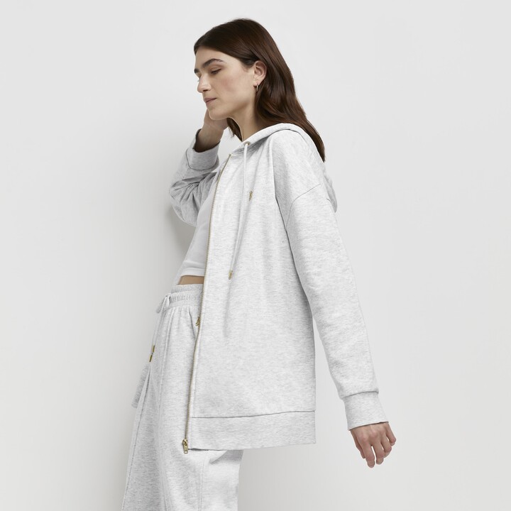 kind society River Island Womens Grey Zip Up Oversized Hoodie ShopStyle