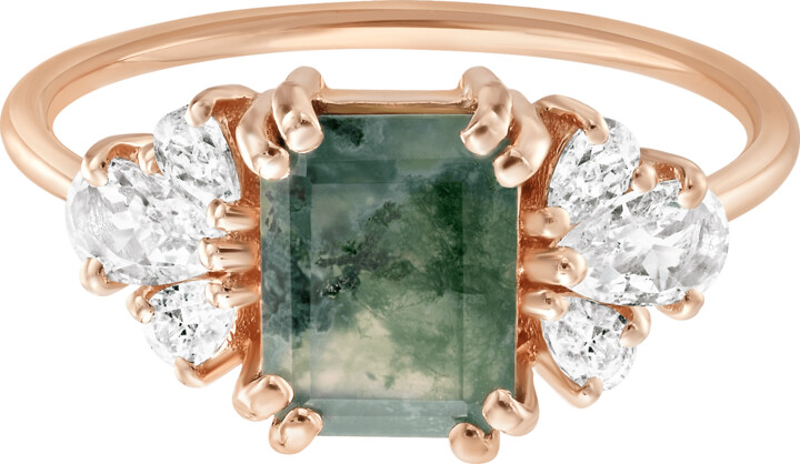 La Kaiser Rose Gold Moss Agate & Diamond Empress Ring