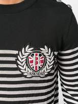 Thumbnail for your product : Balmain striped logo fitted sweater