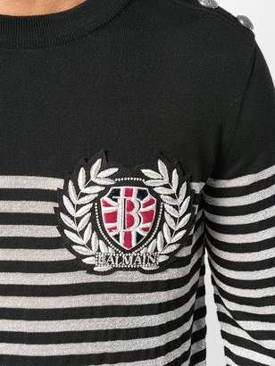 Balmain striped logo fitted sweater