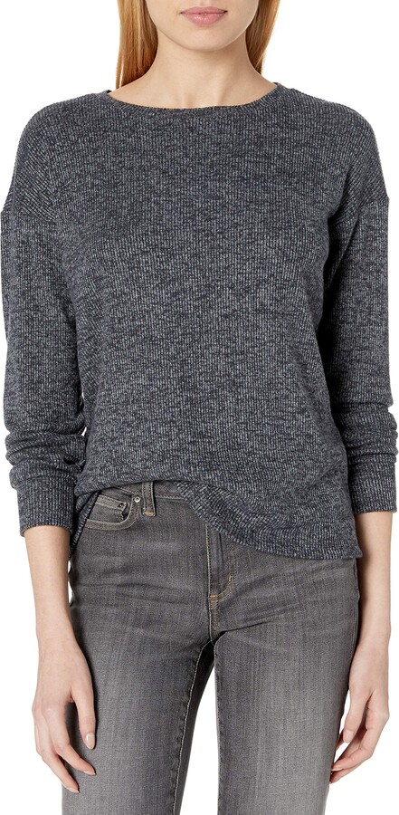 Daily Ritual Amazon Brand Women's Cozy Knit Rib Long Sleeves Drop-Shoulder Open  Crewneck Sweatshirt - ShopStyle