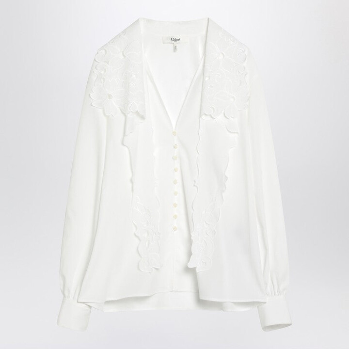 Chloé White Shirt With Embroidered Bow Tie