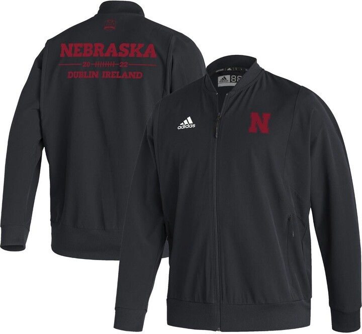 Men's adidas Black Nebraska Huskers Ireland Sideline Woven Full-Zip Bomber Jacket