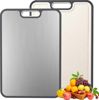 HENGANRUI Titanium Cutting Boards For Kitchen, Cutting Board Double Sided Food Grade, Pure Titanium And Wheat Straw PP,(Silver)