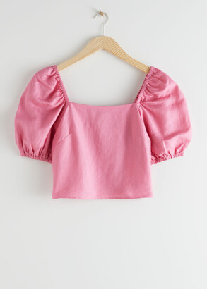 And other stories Linen Blend Puff Sleeve Top