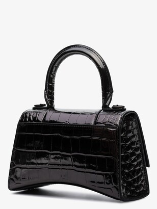 Balenciaga Gunmetal Hourglass XS Mock Croc Leather Top Handle Bag