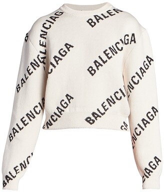 Balenciaga Logo Intarsia Crop Sweater - ShopStyle