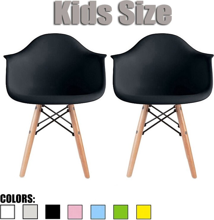 2xhome Set of 2 Black Plastic Chairs With Arms Armchair Natural Wood