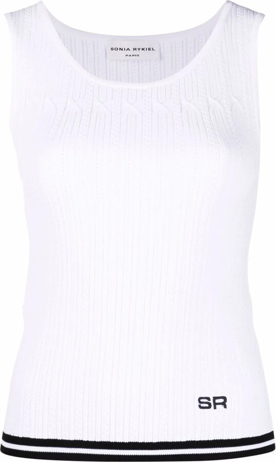 Sonia Rykiel Logo-Embroidered Pointelle-Knit Tank Top