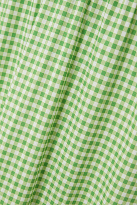 HVN Shirred Gingham Cotton-blend Poplin Maxi Dress - Green