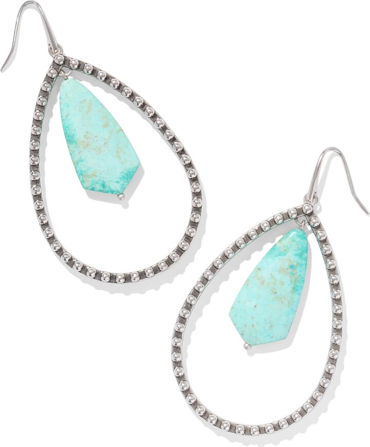 Kendra Scott Rumer Vintage Silver Stone Open Frame Earrings in Sea Green | Chrysocolla