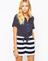 Thumbnail for your product : Fashion Union Crop Shirt With Tie Waist In Polka Dot