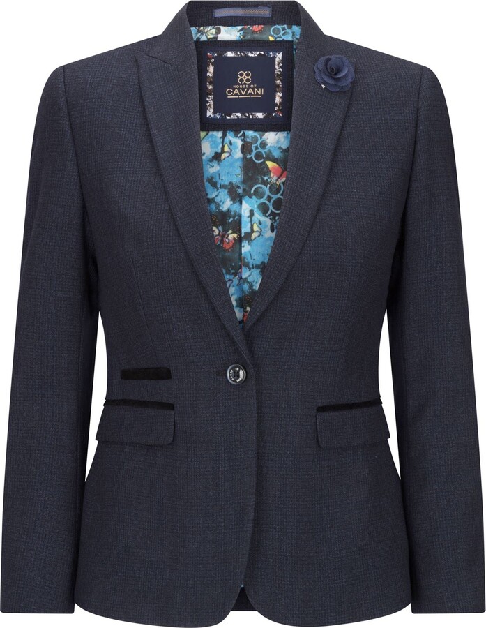 Ladies Tweed Navy Check Blazer Wool Classic Hunting