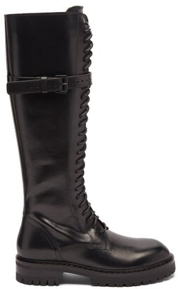 Ann Demeulemeester Alex Lace-up Leather Flat Knee Boots - Black