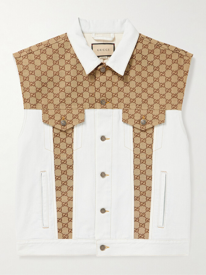 Gucci Monogram Denim GG Printed Twill Jacket in White