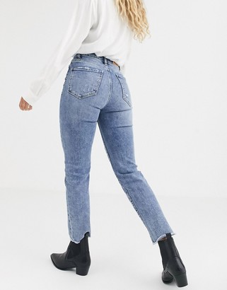 Stradivarius slim mom jean with stretch and rip detail in light blue -  ShopStyle