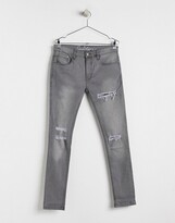Thumbnail for your product : Soul Star skinny stretch rip DEO jeans in washed black