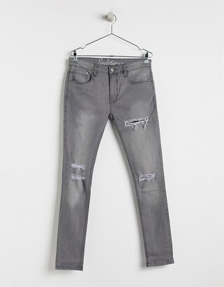 Soul Star skinny stretch rip DEO jeans in washed black