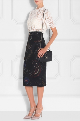 Valentino Crepe Couture Printed Midi Skirt