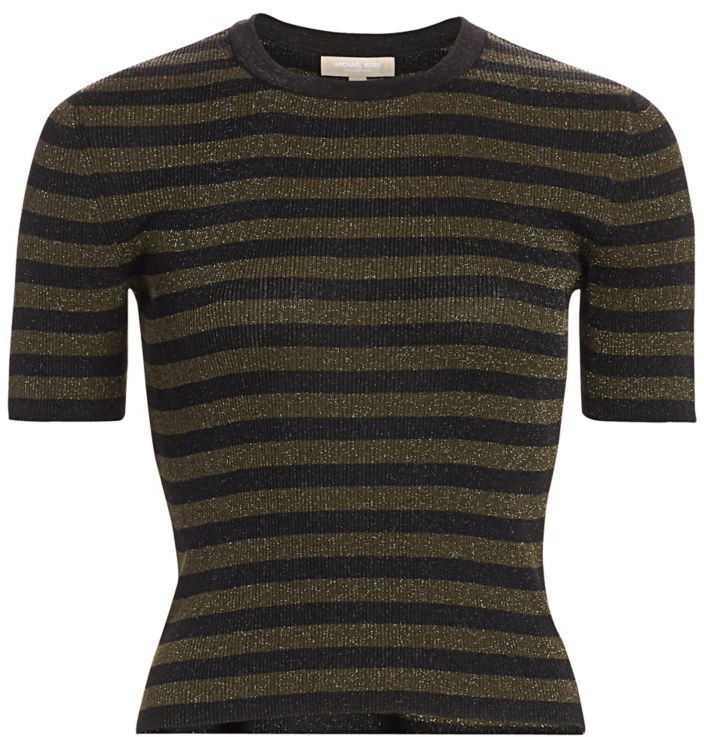 Michael Kors Striped Lurex Rib-Knit Cropped Tee - ShopStyle T-shirts
