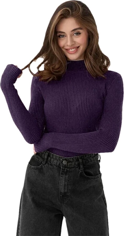 Purple Turtleneck Deep Purple Sweater Women's Aqua Cashmere