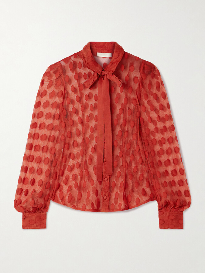 Ulla Johnson Soraya Tie-neck Fil Coupé Mesh Blouse - Red