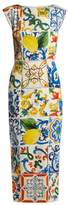 Thumbnail for your product : Dolce & Gabbana Majolica Print Charmeuse Boat Neck Dress - Womens - White Print