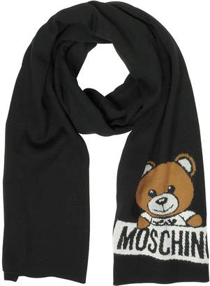 Moschino Black Woven Wool Scarf w/Teddy Bear