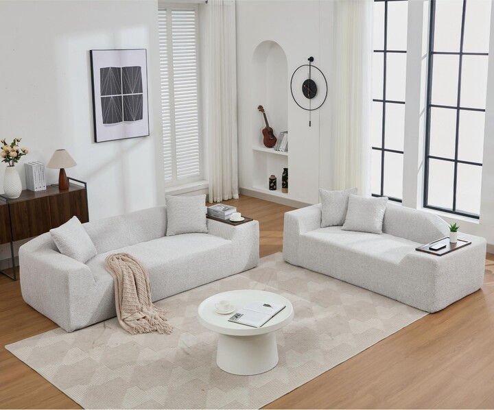 Streamdale Furniture 2 Piece Boucle Cloud Sofa Set Upholstered Sofa Set Modern 3 Seater and 2 Seater Sofa with Mdf End Table for Living Room Apartm