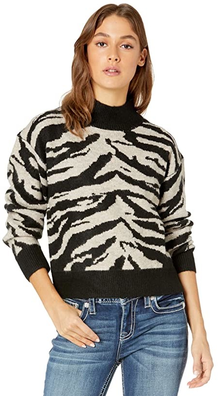 Miss Me Zebra Print Turtleneck Sweater (Multi Black) Women's Clothing -  ShopStyle