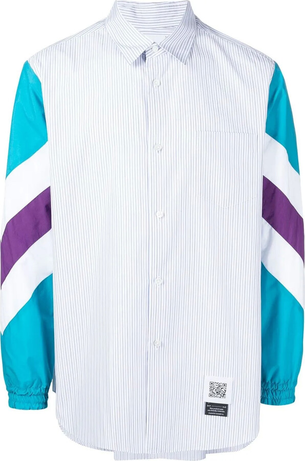 Fumito Ganryu Contrast-Sleeve Striped Shirt