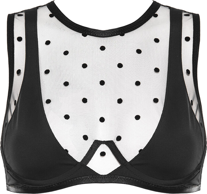 Reckless Wolf Black Sinner Crop Top - Dot Tulle & Lycra Wired Bra/Crop